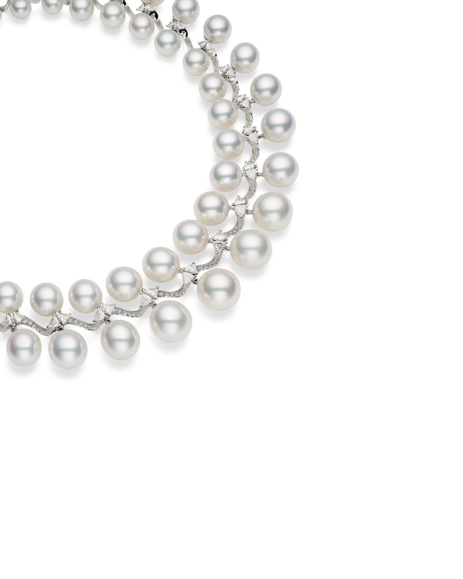 Wreath Pearl Collier | 7-13mm Oval Pearls, Diamonds, and Platinum